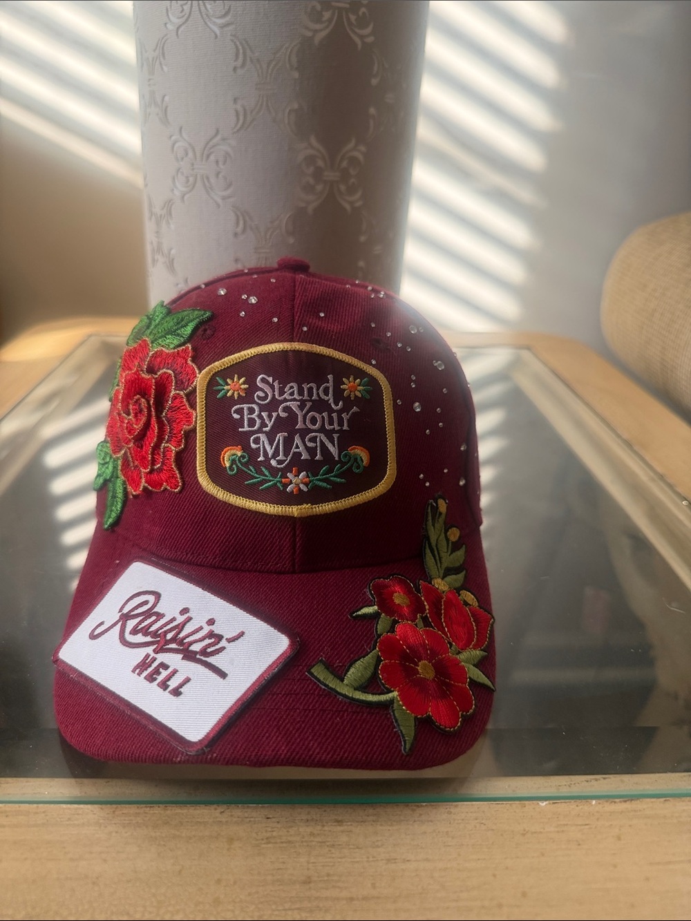 Stand By Your Man Embroidered Burgundy Baseball Hat